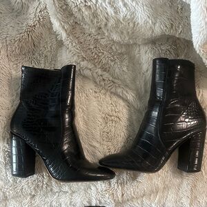 Aldo Black Croc-Patterned Heeled Boots
